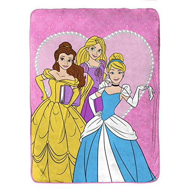 Disney Princess Tiara Jewels Raschel Blanket & Rapunzel Kids Bedding Features Princess Belle Cinderella Fade Resistant Super Soft - Measures 60 x 80 inches Official Disney Product 